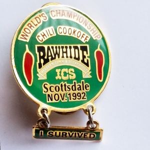 Vintage Chili cook off pin enamel lapel Rawhide ICS 1992 I survived
